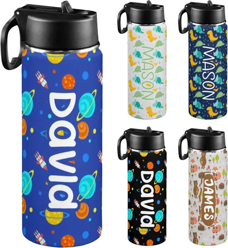Miniatura 13 de Personalized Kids Water Bottle with Name, 18oz Insulated Stainless Steel Straw, Leak Proof BPA-Free Water Bottle for School, Sports & Travel, Custom