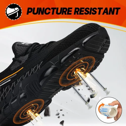 Miniatura 3 de BAIYIJIA Zapatos de punta de acero para hombre, zapatos de trabajo antideslizantes para construcción con amortiguación de aire, zapatos