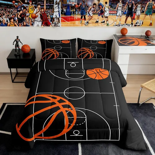 Miniatura 16 de Boy Basketball Comforter Set Twin Size,Ball Sport Games Bedding Sets 2Pcs for Girls Boys Teens Room Decor,Basketball Player Silhouette Duvet Insert