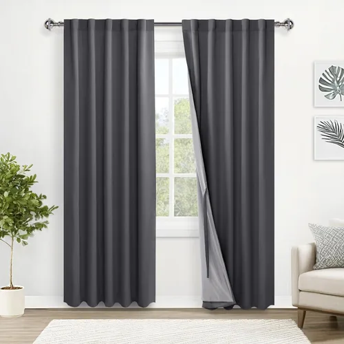 Miniatura 68 de XWZO Cortinas blancas 100% opacas con alzapaños, 2 capas gruesas completamente sombreadas con bolsillo para barra y pestaña trasera, cortinas