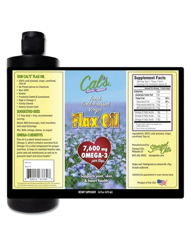 Miniatura 6 de Cal's Aceite de lino, linaza prensada en frío, alto en ácidos grasos omega-3, aceite de linaza sin refinar, suplemento líquido de aceite esencial