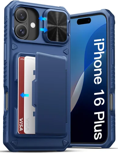 Miniatura 18 de ATATOO Funda para iPhone 17, tarjetero integrado (almacena 3-5 tarjetas) y funda para cámara deslizante y bloqueo RFID, protección de grado militar
