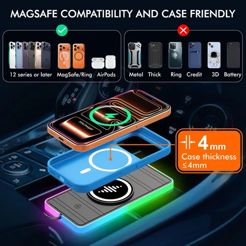 Miniatura 4 de Cargador inalámbrico magnético para iPhone 17/16/15/14/13/12, almohadilla de carga inalámbrica rápida con cable de extensión, cargador portátil