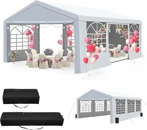 Miniatura 11 de GARTOO Tienda de campaña y cochera de 13 x 20 pies, cenador de boda resistente al aire libre con 4 bolsas de arena, toldo de refugio para eventos al