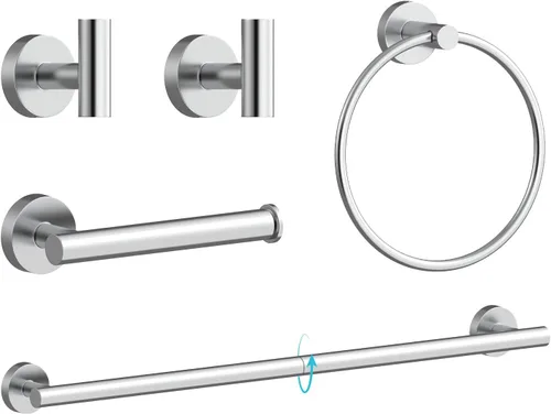 Miniatura 19 de Juego de accesorios de baño de 5 piezas de acero inoxidable SUS 304 de oro cepillado de 26 pulgadas, juego de toallero de baño, conjunto