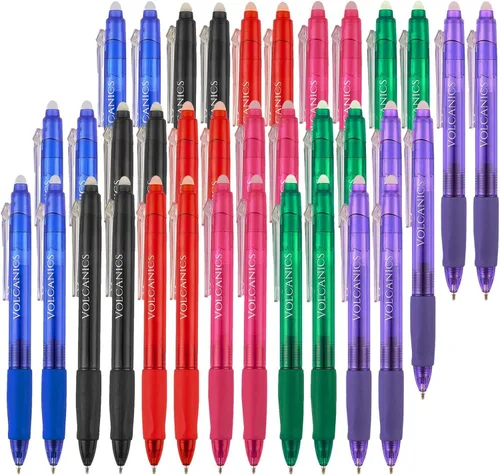 Miniatura 10 de Volcanics Bolígrafos de Gel Borrables Retráctiles Clicker - Punta de Bola de 0.7mm, Borrado por Calor con Borrador Integrado, Paquete de 12 Negro