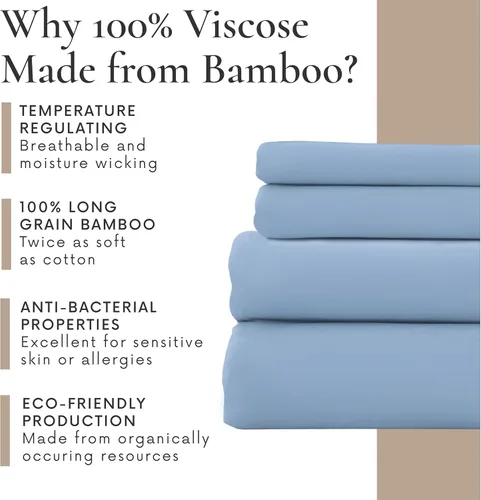 Miniatura 6 de Bamboo Bay Juego de sábanas de 4 piezas, 100% viscosa hecha de bambú, transpirable, ultrasuave, refrescante, para personas que duermen con calor, 08