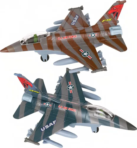 Miniatura 8 de ArtCreativity F-16 Fighter Jet Toy Set para niños – Paquete de 2 aviones de metal fundido a troquel F16 Fighting Falcon, jets militares de tracción