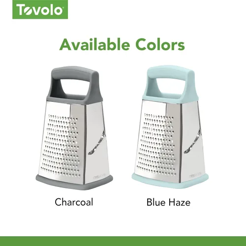 Miniatura 6 de Tovolo Rallador de quesos grande de acero inoxidable de 4 caras para triturar verduras y rallar, fácil de limpiar, apto para lavavajillas, con mango