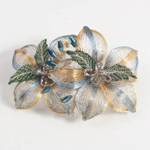 Miniatura 8 de Mistofu Pasadores para el cabello, pinzas de alambre de cobre con flores de cristal, pasadores de diseño de alto nivel tejidos a mano de 3.93
