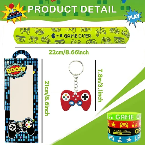 Miniatura 3 de 110 piezas de regalos de fiesta de videojuegos, suministros para fiesta de cumpleaños con pajitas reutilizables para beber, llaveros, cajas