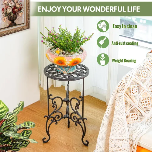 Miniatura 7 de Sungmor - Soporte de hierro fundido resistente para plantas en maceta, estante de metal de 19.3 pulgadas de 1 nivel, soporte decorativo para macetas