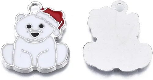 Miniatura 2 de Mega Pet 100 dijes de esmalte de oso polar con diseño de Navidad, oso de Navidad, blanco crema, colgantes para aretes, llaveros, manualidades