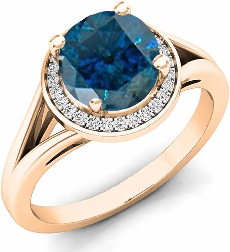 Miniatura 21 de Dazzlingrock Collection Anillo de compromiso redondo de 0.276 in con halo de diamante blanco y vástago dividido para ella en oro macizo de 14