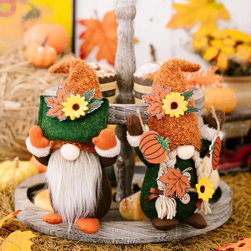 Miniatura 9 de Gnomos de otoño de Acción de Gracias con cosecha de enanos de elfo sueco, decoraciones de otoño para el hogar, mesa de baño, interiores, decoración