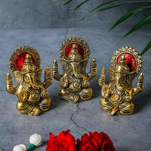 Miniatura 2 de Desi Favors Ídolo de Ganesha chapado en latón, mini figura de Lord Ganesha hindú de oro natural para tablero de instrumentos del automóvil