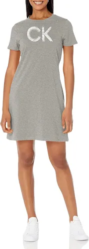 Calvin Klein Vestido de camiseta relajado de manga corta con logotipo midi para mujer