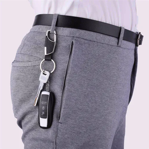 Miniatura 7 de Reenfaya - Llavero con cuero resistente para hombres y mujeres, llavero de automóvil de lujo para llavero, 2 unidades (negro/marrón) (RF01)