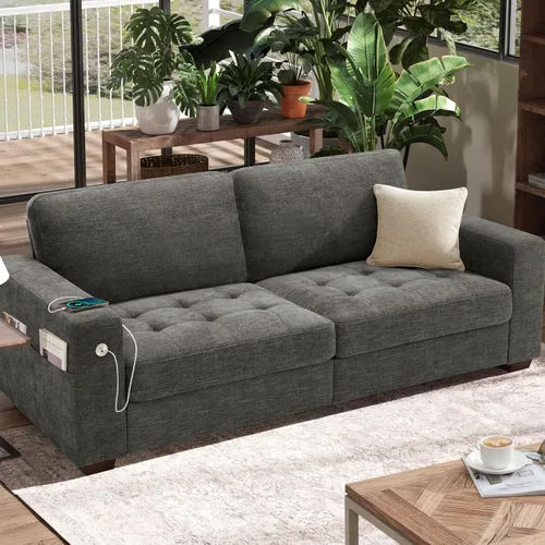 Miniatura 9 de Hanherry - Sofá para sala de estar, sofá moderno y cómodo con cojín de asiento de firmeza media, funda extraíble, apoyabrazos anchos, puerto Gris