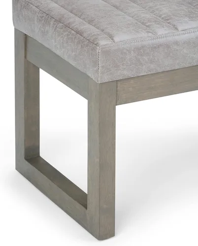 Miniatura 9 de SIMPLIHOME Casey - Banco otomano rectangular tapizado de cuero vegano de 48 pulgadas de ancho en gris gris topo envejecido, banco moderno