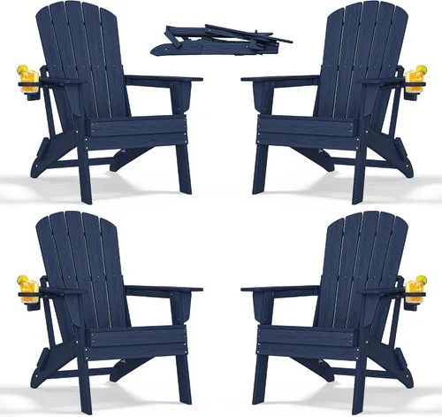 Miniatura 35 de nevilywood Silla Adirondack plegable – Respaldo ergonómico extendido, portavasos – Fácil montaje – Plástico HDPE duradero, resistente a