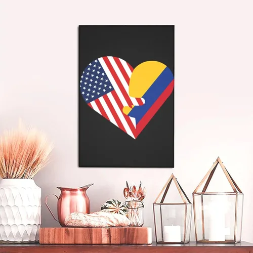 Miniatura 5 de Lienzo decorativo para pared, diseño de corazones, bandera de Estados Unidos y Colombia, decoración del hogar, 12 x 18 pulgadas
