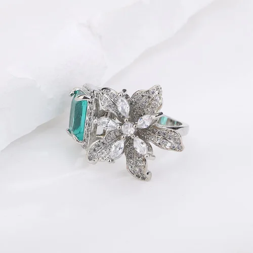 Miniatura 4 de Kercisbeauty Anillo abierto de plata de ley chapado en plata de ley con circonita y circonita para novias, mujeres, niñas, diamantes de imitación