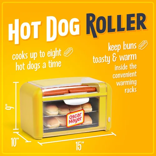 Miniatura 2 de Nostalgia Oscar Mayer - Horno tostador de 8 rodillos y bollos extra grande para encimera, rodillos de acero inoxidable y estantes de calentamiento