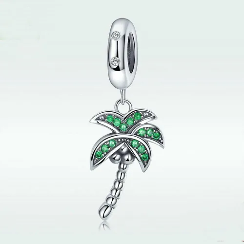 Miniatura 5 de Abalorio colgante de palmera de plata de ley 925 para vacaciones de verano para pulsera y collar, Plata esterlina, plateado