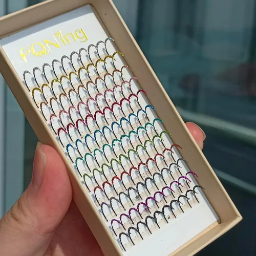 Miniatura 9 de Extensiones de pestañas con purpurina láser, 12 colores de larga duración, brillantes individuales, extensiones de pestañas, suministros Mezcla