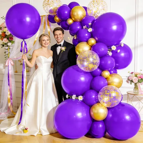 Miniatura 4 de 32 piezas de globos grandes morados de 18 pulgadas, globos redondos grandes de látex para decoración de cumpleaños y bodas. (morado)