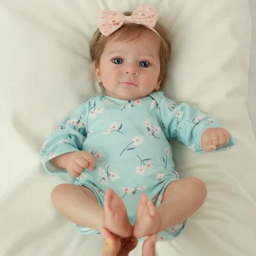 Miniatura 8 de SCOM Muñecas Reborn de bebé realista Niña - Felicia, Muñecas recién nacidas realistas de 17 pulgadas con cuerpo de tela suave ponderado, Muñecas Azul