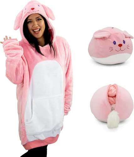 Miniatura 11 de Plushible Manta con Capucha Portátil, Sudadera con Capucha de Gran Tamaño de 2 en 1, Bolsillo de Manga Larga, Regalo Acogedor para las Fiestas, Palta