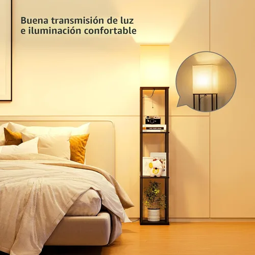 Miniatura 3 de SUNMORY Lámpara de pie con estantes, moderna lámpara de pie cuadrada con bombilla de temperatura de 3 colores, lámpara de estantería de exhibición