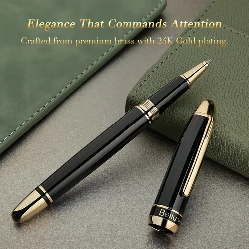 Miniatura 3 de BEILUNER Pluma Rollerball de Lujo 315, con Acabado de Oro de 24 Quilates, Laca de Piano Negro, Artesanía de Grado de Lujo, El Mejor Set de Regalo