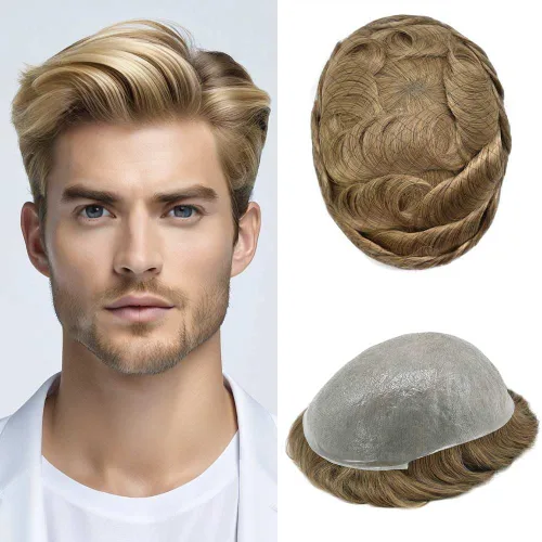 Miniatura 97 de 0.002 in ultra fina piel tupé Remy cabello humano piezas para hombres V-Looped sistema de pelo para hombre tupé pelo tupé para hombres protesis