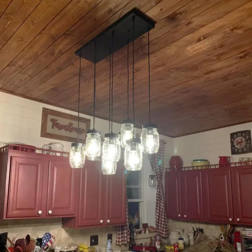 Miniatura 9 de Wellmet Candelabro de tarro Mason de 8 luces para comedor, rústico de granja lineal para sala de estar, iluminación de isla de cocina, acabado negro