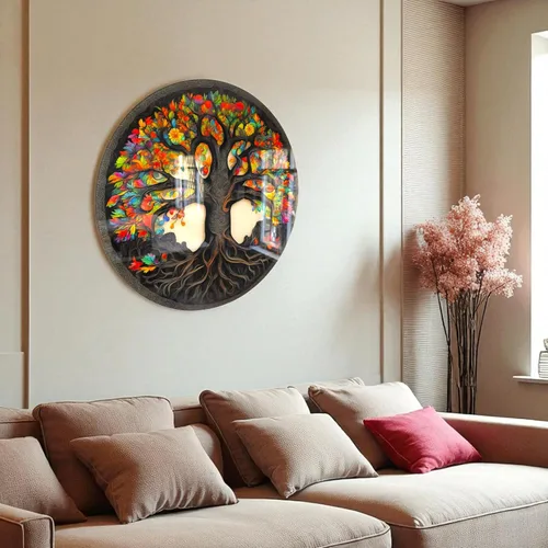 Miniatura 3 de Árbol de la vida, arte de pared de vidrio templado, pintura abstracta para pared, decoración del hogar, regalo de inauguración de la casa, colgantes