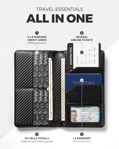 Miniatura 2 de VULKIT Cartera para pasaporte, cartera de viaje con bloqueo RFID para hombres y mujeres
