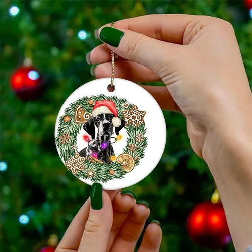 Miniatura 4 de Cheyan Divertida corona de perro y flores, adorno de porcelana de Navidad, decoración del hogar, colgantes de Navidad, amantes de los perros, adorno