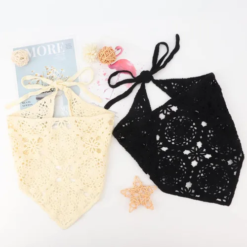 Miniatura 5 de DRESHOW Floral Crochet Hair Bandana 2 PCS Tie Knotted Headscarf Vintage Headband Knitted Head Kerchief for Women&Girls