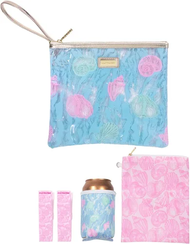 Miniatura 18 de Lilly Pulitzer Funda de vinilo resistente al agua para la playa, bolsa con cremallera incluye protector de bebidas, funda pequeña y clips para toalla