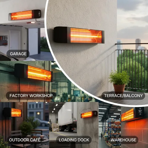 Miniatura 8 de Calentador eléctrico para exteriores de 1500 W, calentador de patio para uso en exteriores, calefacción silenciosa y específica, control inteligente