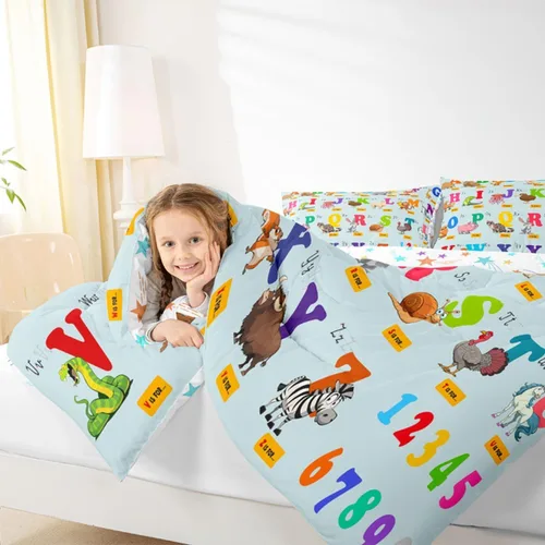 Miniatura 7 de jejeloiu Juego de edredón educativo para niños, tamaño King, juego de ropa de cama con números del alfabeto ABC para niños y niñas pequeños
