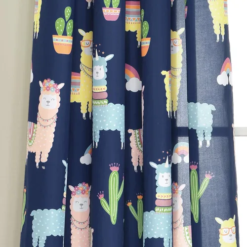 Miniatura 5 de Lush Decor Southwest - Panel de cortina de ventana de cactus llama, par, 52 pulgadas de ancho x 84 pulgadas de largo, azul marino y amarillo