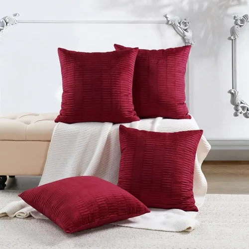 Miniatura 18 de Juego de 2 fundas de almohada decorativas de terciopelo a rayas plisadas de 14 x 26 pulgadas, funda de cojín rectangular suave y elegante para sofá