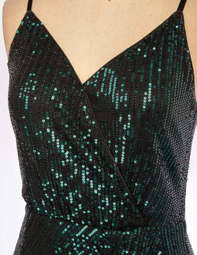 Miniatura 3 de GRACE KARIN Vestido sexy de lentejuelas para mujer cuello en V fruncido entallado tirantes delgados cóctel fiesta club nocturno