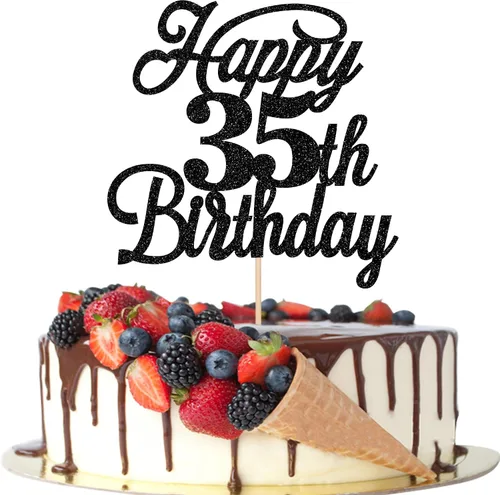 Miniatura 35 de Rsstarxi 1 paquete de decoración para tarta de cumpleaños 8 con purpurina negra de 8 años y fabulosos saludos a 8 años de edad, para celebrar el 8º