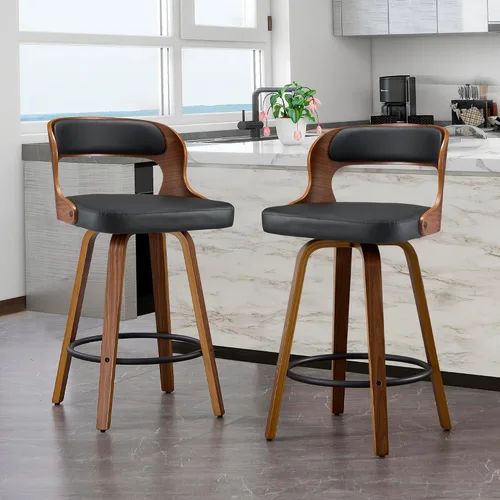 Miniatura 16 de VipDesk Taburetes de bar giratorios, Taburetes de bar de altura de mostrador de nogal con respaldo y brazos, Taburetes de bar tapizados modernos