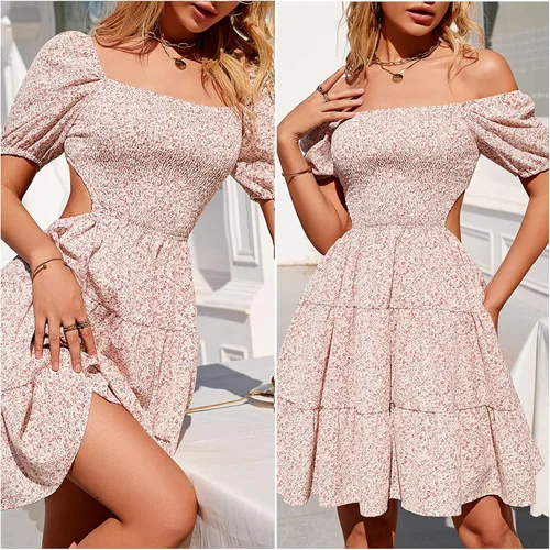 Miniatura 7 de Byinns Vestido corto con cordón para mujer, cuello corazón, vestido vaporoso, manga larga, volantes, lindo vestido de invitada de boda